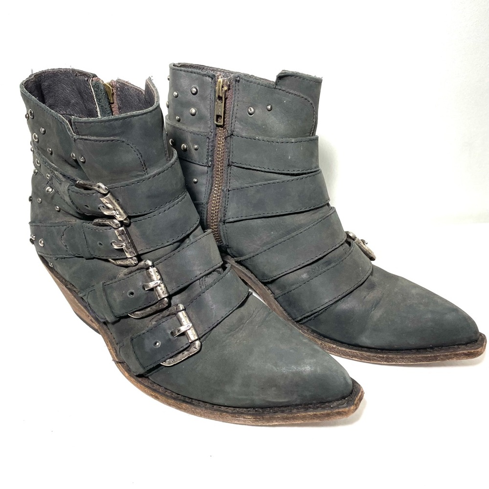 Liberty Black Amy Western Leather Rocker Stud Ankle Boots - Picture 3 of 14
